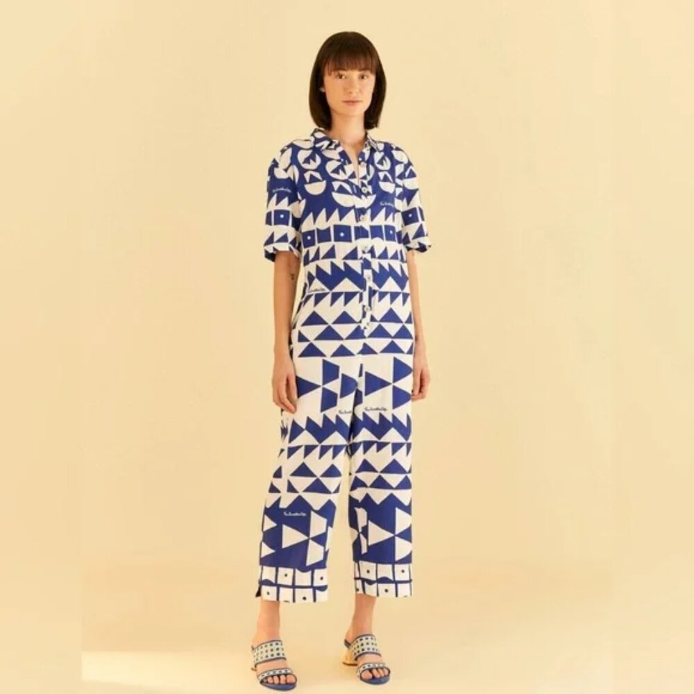 Farm Rio Off White Pitta Tiles Jumpsuit